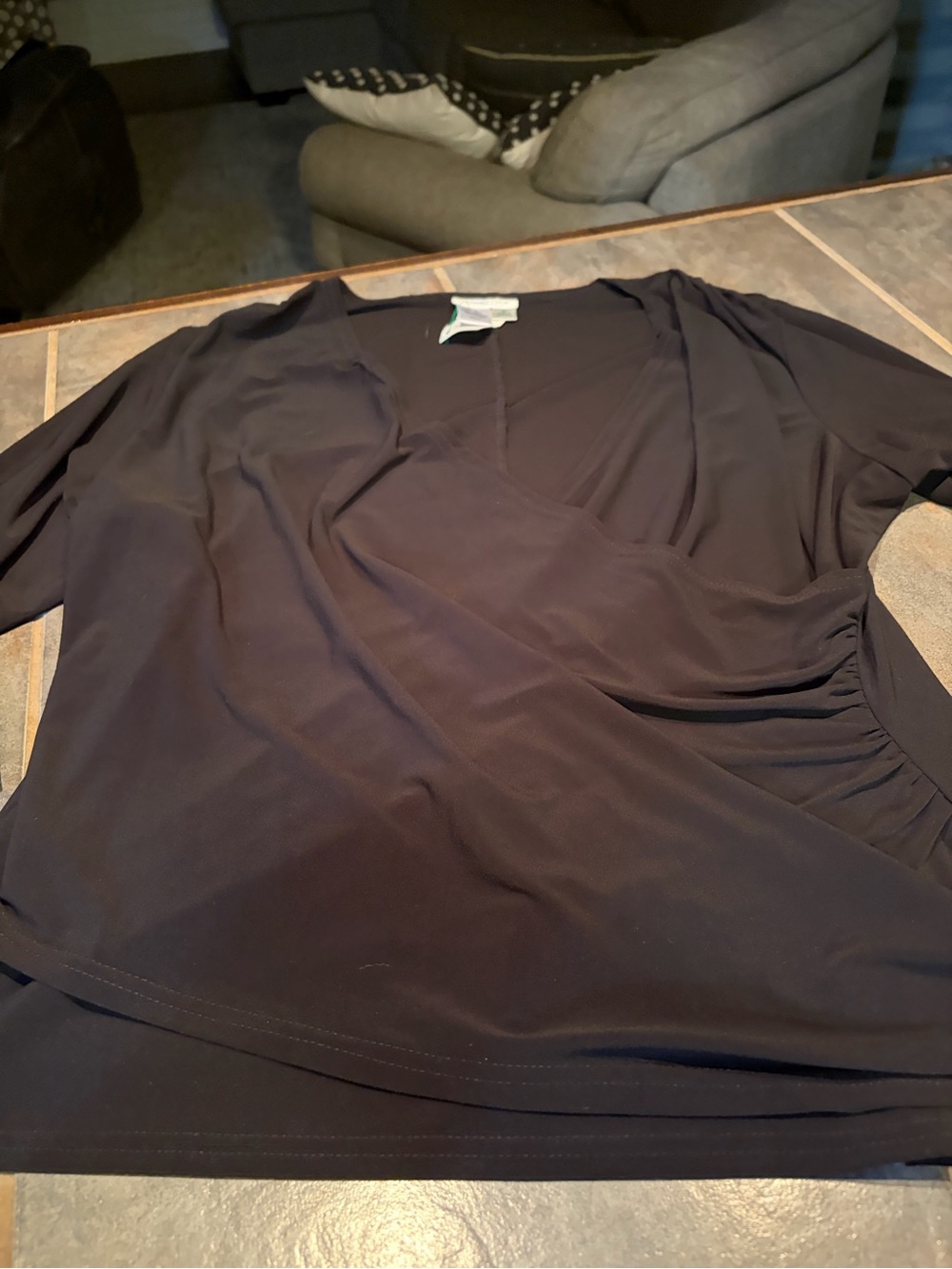 Coldwater Creek Black V-Neck Faux-Wrap Blouse- 1X